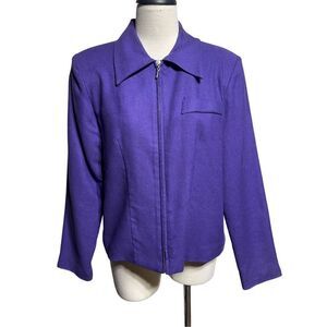 Melissa Lawrence Violet Purple Long Sleeve Raw Silk Front Zip Boxy Short Jacket